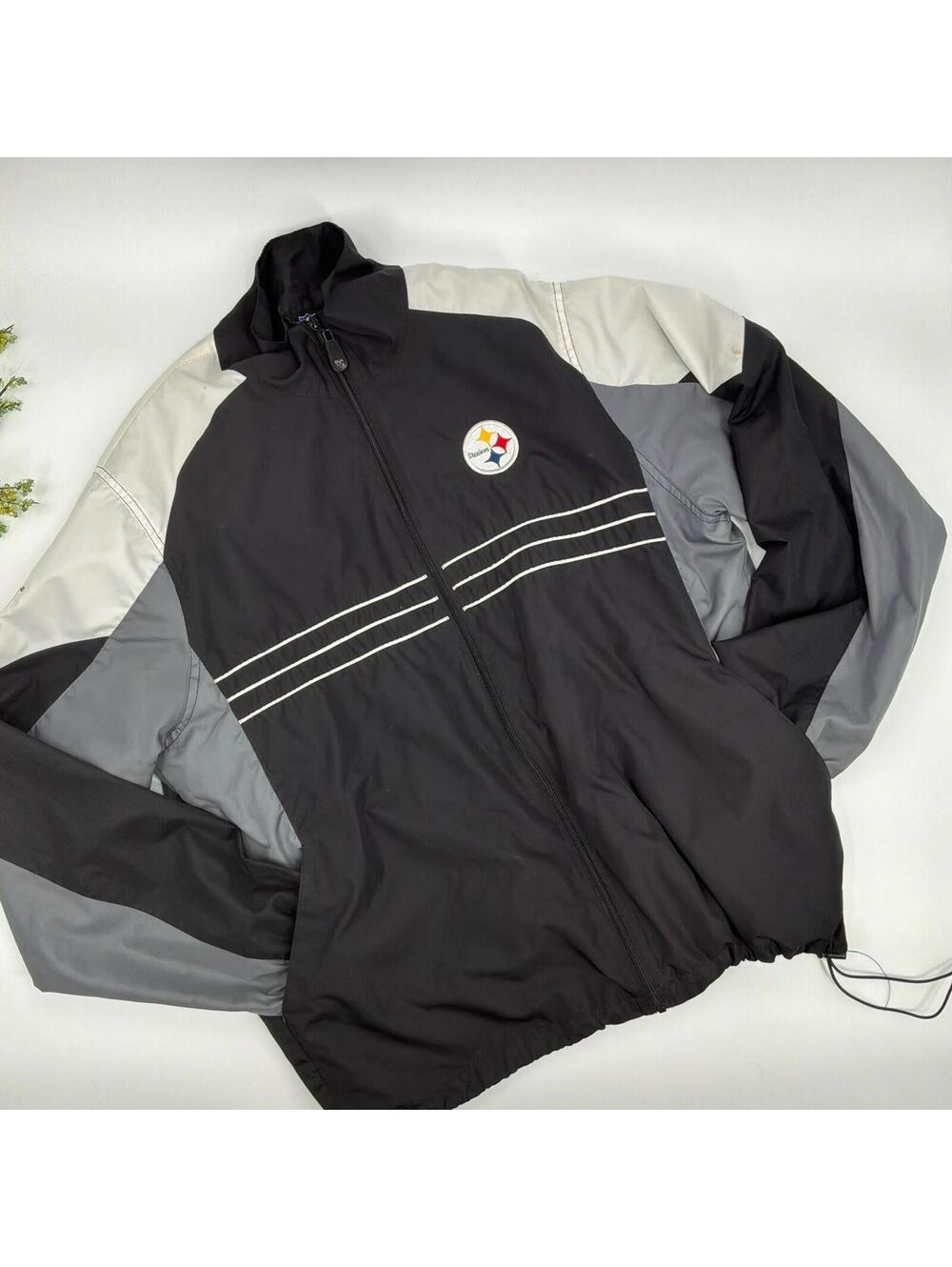 Pittsburgh Steelers Black Windbreaker Jacket NFL Full Zip Men’s Size L